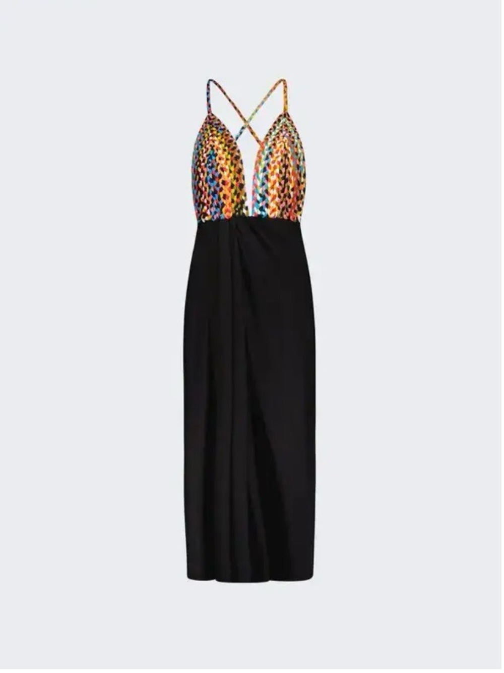 Mara Hoffman Jutta Braided Midi Dress Black Multicolor NWT US 00